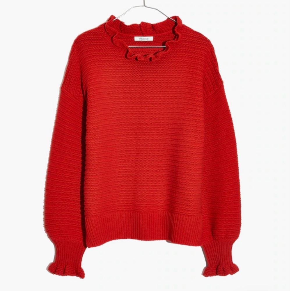 Red-Orange Ruffled Women's Sweater